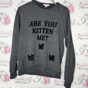 Bow & drape New York sweater are you kitten me with sequin bling embroidery